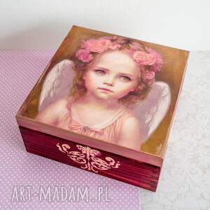 pudełko drewniane - aniołek anioł, komunia, drewno, romantyczne, wyjątkowe