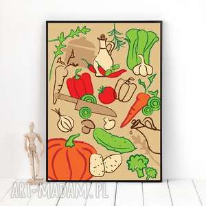 autorska grafika warzywa, format A3 plakat, ilustracja, kuchnia, wegetarianizm