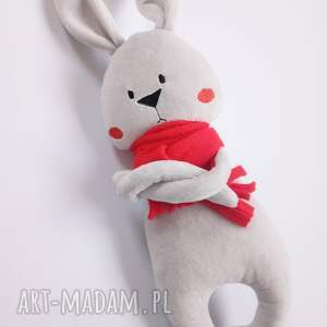maskotki pluszowy króliczek w czerwonym szaliku gburek foch, królik przytulanka