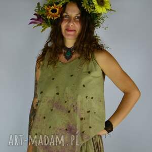 Barwiona roślinami Dzika Bluzka Łąka o Brzasku, ręcznie robiona