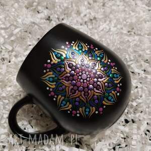 kubek malowany ręcznie mandala ceramika prezent, czarne kubki