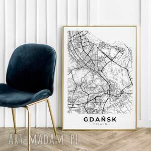 plakat mapa gdańsk - format 50x70 cm do salonu, domu