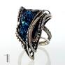 Osobliwość Blue Alien srebrny pierścień z kwarcem tytanowym 925 wirewrapping