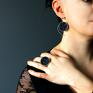 biżuteria artystyczna efektowny regulowany z czarnymi pierścionek z minerałami