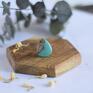 Turkusowy pierścionek z drewna i - regulowany biżuteria z żywicy na prezent