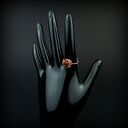 Regulowany pierścionek z koralem i miedzią (wire wrapping)