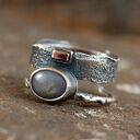 szafir, srebro, złoto - oksydowany pierścionek