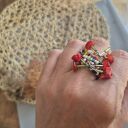 Duży pierścionek regulowany box w1 boho folk - czerwony