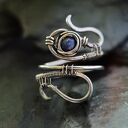 Regulowany pierścionek z Lapis Lazuli ze stali chirurgicznej - wire wrapping
