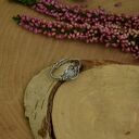 Regulowany pierścionek z kamieniem księżycowym - wire wrapping ze stali chirurgicznej