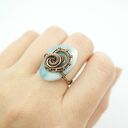 Regulowany pierścionek z błękitnym agatem - wire wrapping z miedzi