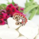 Regulowany pierścionek z Toho w technice wire wrapping z oksydowanej miedzi