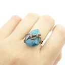 Regulowany pierścionek z dużym niebieskim agatem w wire wrapping