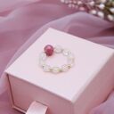 Pierścionek Candy z kwarcem różowym i jadeitem Cherry Veins