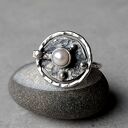 Sunset ring srebrny pierścionek z perłą