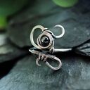 Regulowany pierścionek z hematytem ze stali chirurgicznej - wire wrapping fantasy