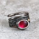 różowy turmalin - pierścionek ze srebra i złota