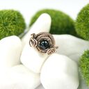 Czarny agat w miedzianym wire wrappingu - regulowany pierścionek boho