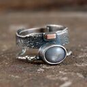 szafir, srebro, złoto - oksydowany pierścionek