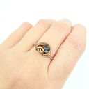 Miedziany pierścionek z szafirem wire wrapping - regulowany rozmiar