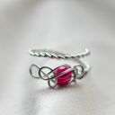 Różowy agat - pierścionek ze stali chirurgicznej Wire Wrapping