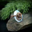 Regulowany pierścionek z błękitnym agatem - wire wrapping z miedzi
