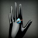 Regulowany pierścionek z dużym niebieskim agatem w wire wrapping