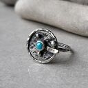 Sunset Ring - srebrny pierścionek z turkusem (oksydowane srebro 925)