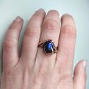 Pierścionek z labradorytem, miedziany, regulowany