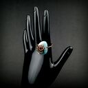 Regulowany pierścionek z błękitnym agatem - wire wrapping z miedzi