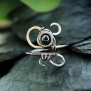 Regulowany pierścionek z hematytem ze stali chirurgicznej - wire wrapping fantasy