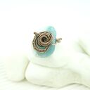 Regulowany pierścionek z błękitnym agatem - wire wrapping z miedzi