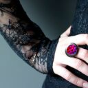 Regulowany srebrny oksydowany pierścionek fuksja Shambala - srebro 925
