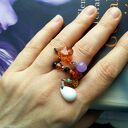 Duży pierścionek boho z koralików i szkiełek - folk etno łezka (uniwersalny)