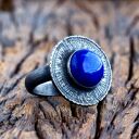 Srebrny pierścionek Tribal z lapis lazuli - handmade z oksydowanego srebra 925