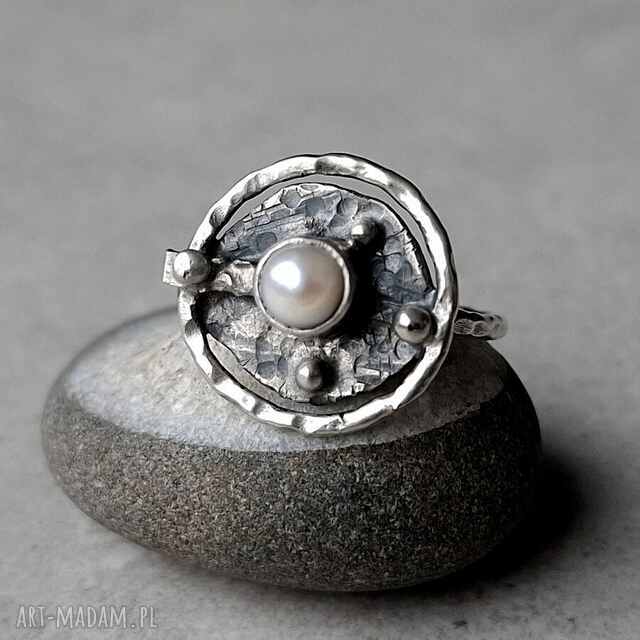 Sunset ring srebrny pierścionek z perłą