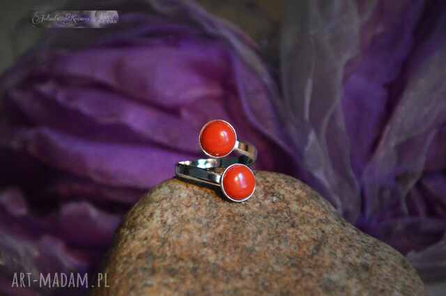 Koral naturalny Pierścionek podwójny Srebro 925