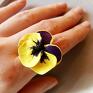fioletowe fimo pierścionek - bratek kwiat