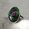fioletowe metaloplastyka srebro moss - srebrny pierścionek z zoisytem z rubinem