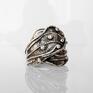 Terra srebrny pierścień regulowany - metaloplastyka srebro baśniowy młotkowany pierścionek