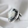 Srebrny pierścień z opalem dendrytowym - szeroka obrączka opal oksydowane srebro