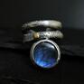 niebieskie pierścień z labradorytem masywny z srebro i złoto
