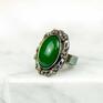 Pierścień srebrny z zielonym a785 - pierścionek z agatem