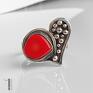 czerwone sweetheart srebrny pierścionek z koralem walentynki