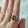 pomarańczowe srebrny pierścionek z bursztynem/ rozmiar 17 oksydowane srebro