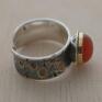srebrny z złocony - niebanalny pierścionek z agatem kamień półszlachetny