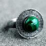 srebrne pierścionek z malachitem tribal z naturalnym kamieniem, zielony