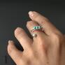 Turkusy i perła srebrny pierścionek - turkus boho