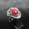 czerwone nieco surowy pierścionek z uroczym, fasetowanym rodonitem rozmiar srebro
