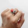 koral czerwony sweetheart srebrny pierścionek z koralem serce